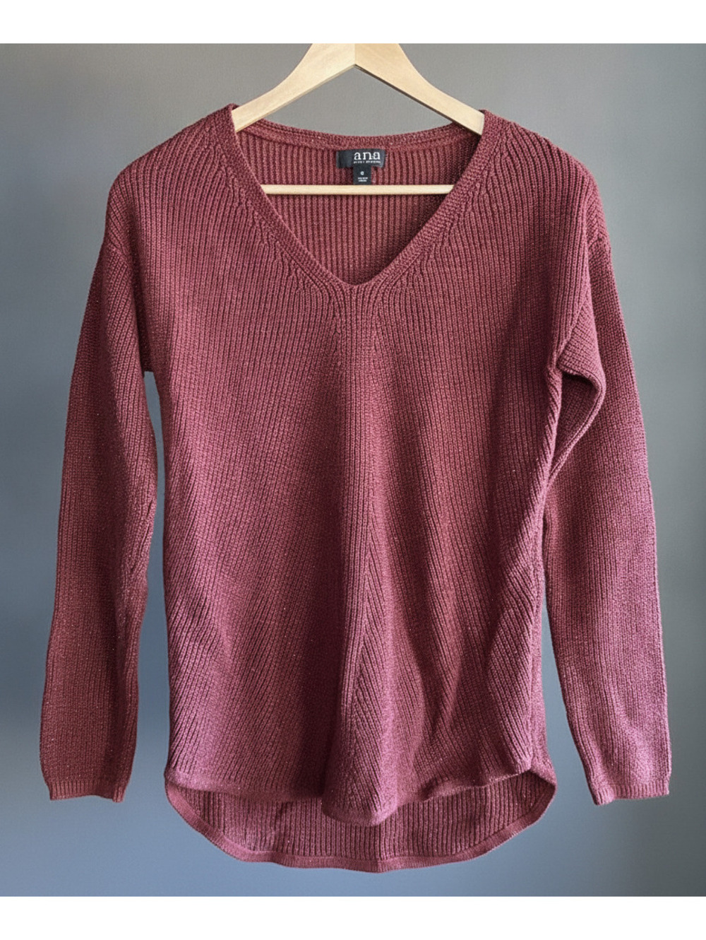 a.n.a Womens Bohochic Burgundy Sweater Medium Pullover Cottagecore Metallic